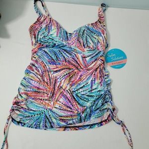 Swim Solutions Colorful Tankini Swim Top size 12 Fits Up to D Cup 4722-3E3